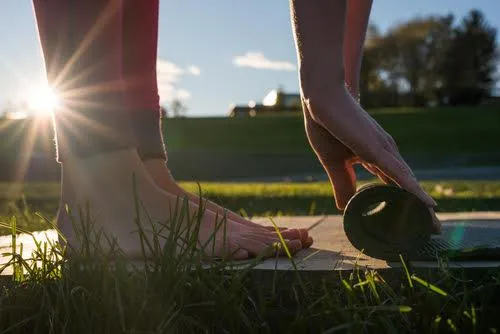 Pilates mat outdoors in golden light